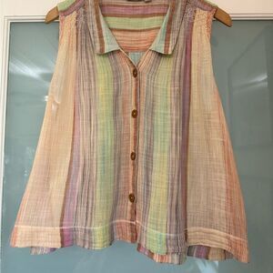 HOLDING HORSES Pastel Striped Button-Down Blouse